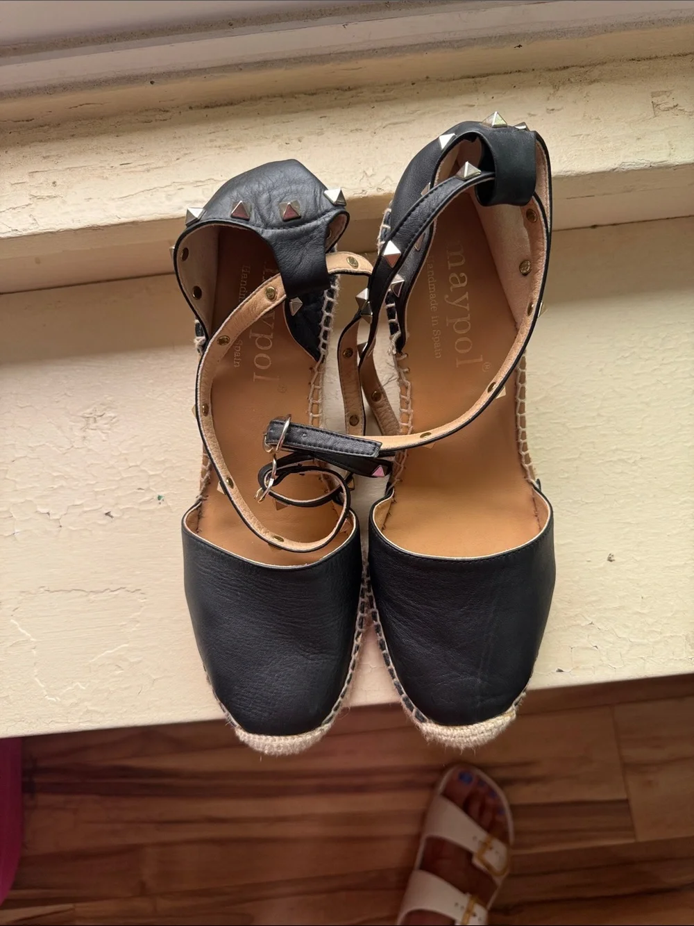 Maypol Black Studded Espadrille Wedge Sandals